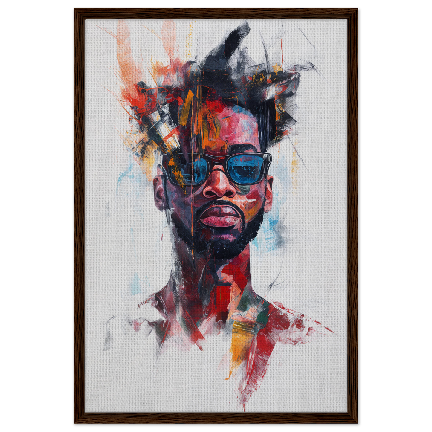 Vibrant abstract portrait of a person in Ray-Ban Nirvana sunglasses for room decor