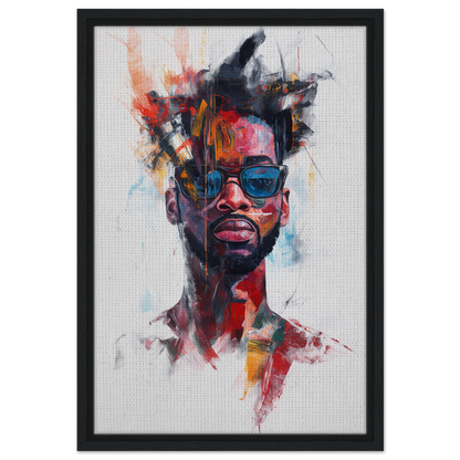 Vibrant abstract portrait painting featuring Ray-Ban Nirvana sunglasses on canvas