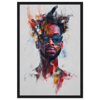 Vibrant abstract portrait featuring Ray-Ban Nirvana sunglasses, ideal for room decor