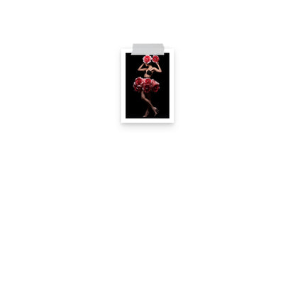 A red ballerina in a black background