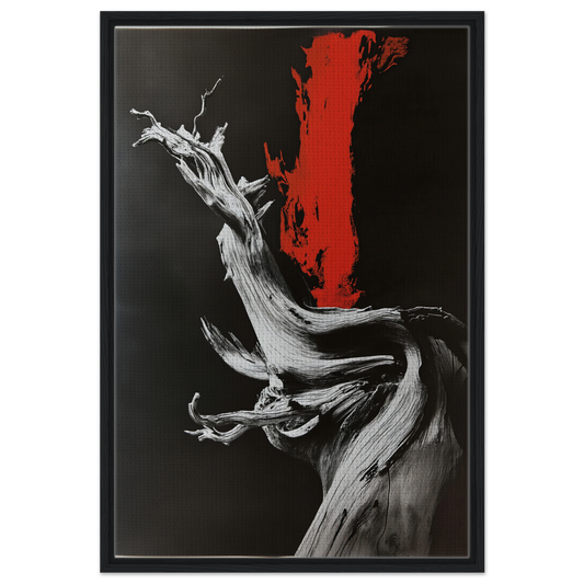 Twisted tree trunk with red streak, featured in Redwood Sinus Shock framed canvas print