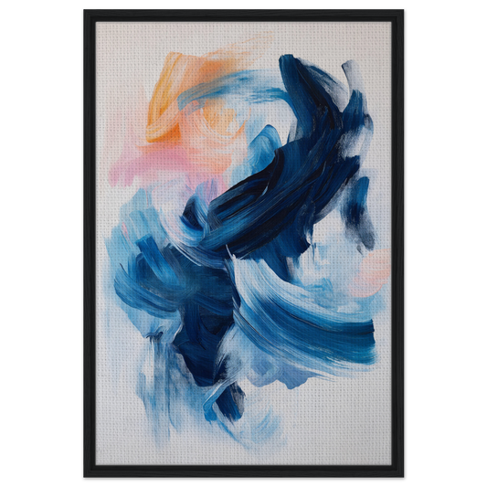 Abstract painting in Rhythmic Blue Reverie with swirling blue and white brushstrokes