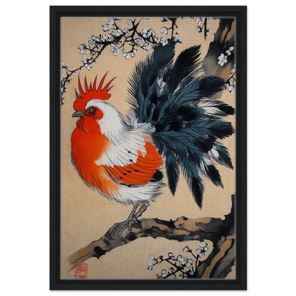 Colorful rooster with red and white plumage for Rooster’s Dawnsong Reverie room decor