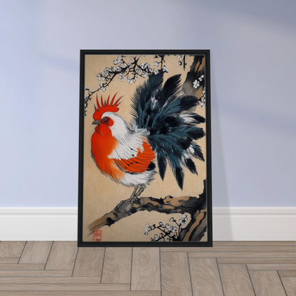 Colorful rooster painting in Asian style, Rooster’s Dawnsong Reverie framed canvas print