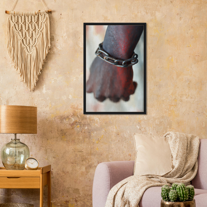 Framed canvas print of a hand adorned with a chain bracelet in Rustbound Reverie