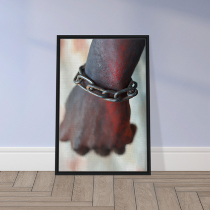 Framed canvas print featuring a wrist adorned with a chain bracelet, Rustbound Reverie