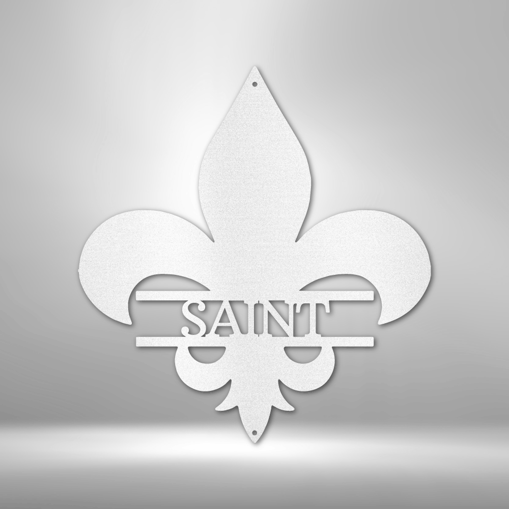 Fleur-de-lis symbol with ’SAINT’ text incorporated into its design.