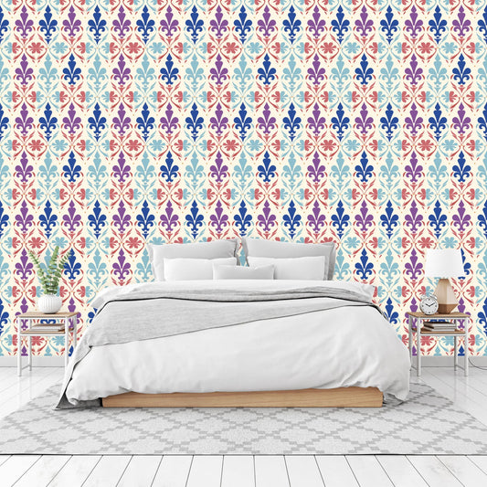 Stylish bedroom with vibrant Wallpaper Panels11-, framed wall art, and affordable canvas prints for high quality home decor.
