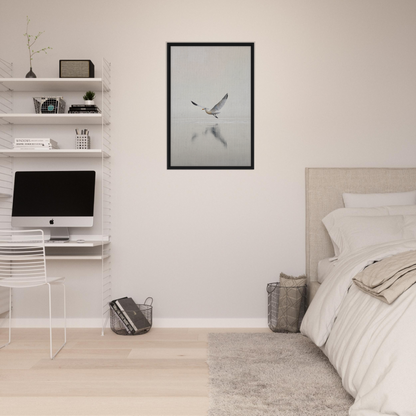 Minimalist bedroom featuring Seagull Mist Serenade as stylish room decor on Shopify Planet