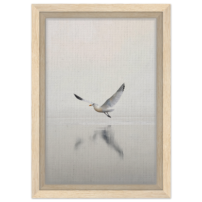 Seagull in flight reflected on water for Seagull Mist Serenade room decor