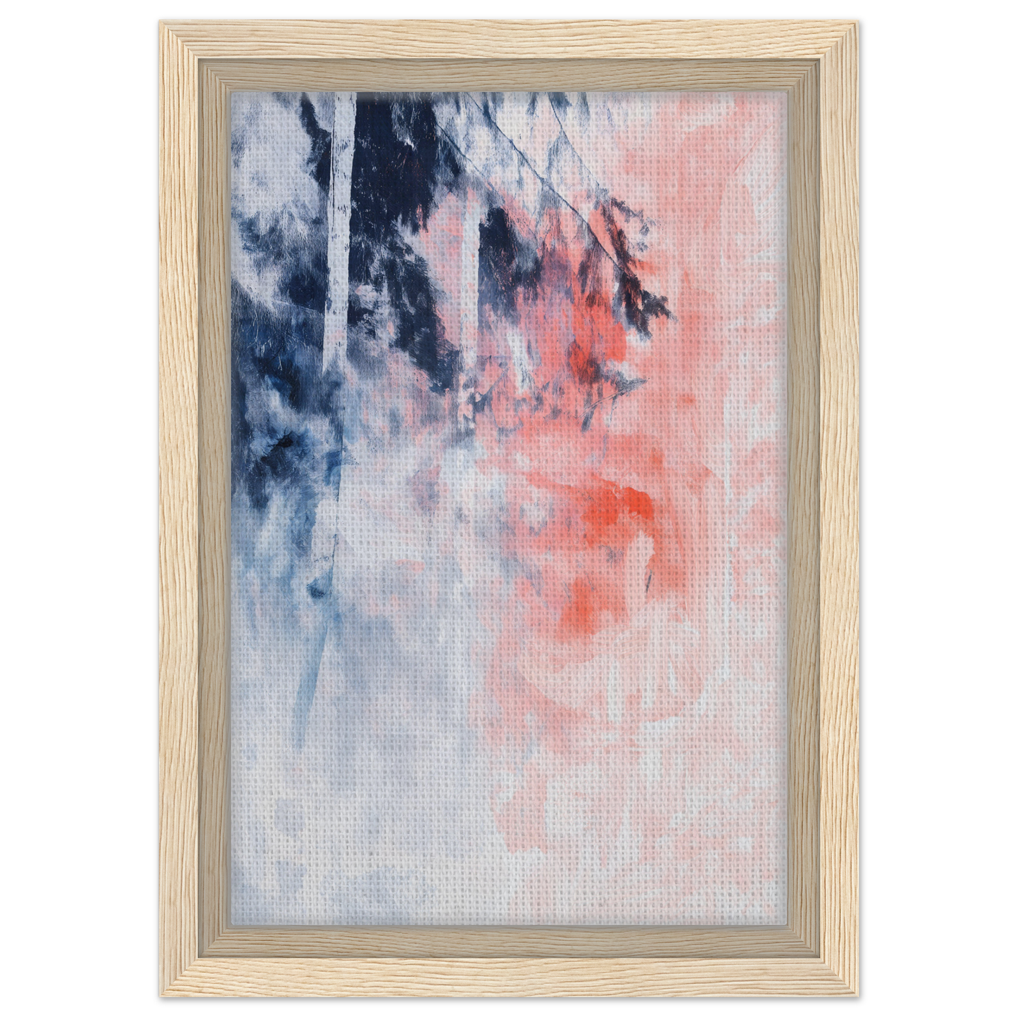 Abstract painting in blue and coral tones, an exclusive framed canvas, Serenade in Chaos