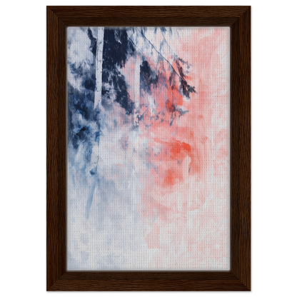 Exclusive framed canvas ’Serenade in Chaos’ features navy and coral swirls on white