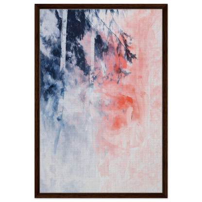 Abstract painting in navy blue and soft pink on light background, exclusive framed canvas