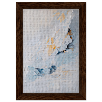 Abstract painting in blue, white, and yellow in a wooden frame, Serene Boundless Voyage