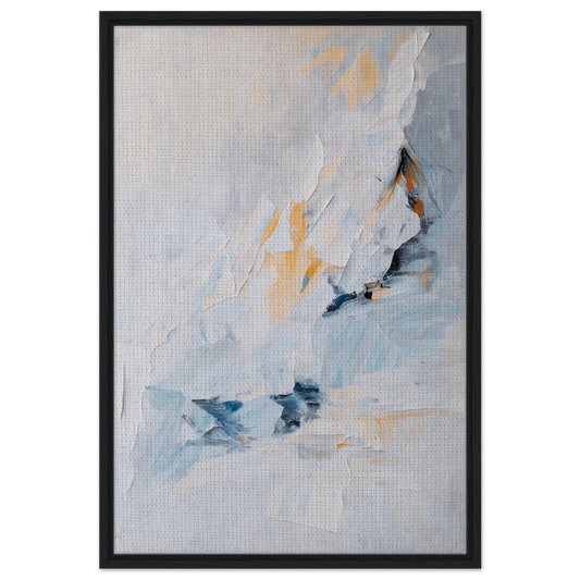 Abstract painting with soft blue, white, and yellow in a black frame for Serene Boundless Voyage