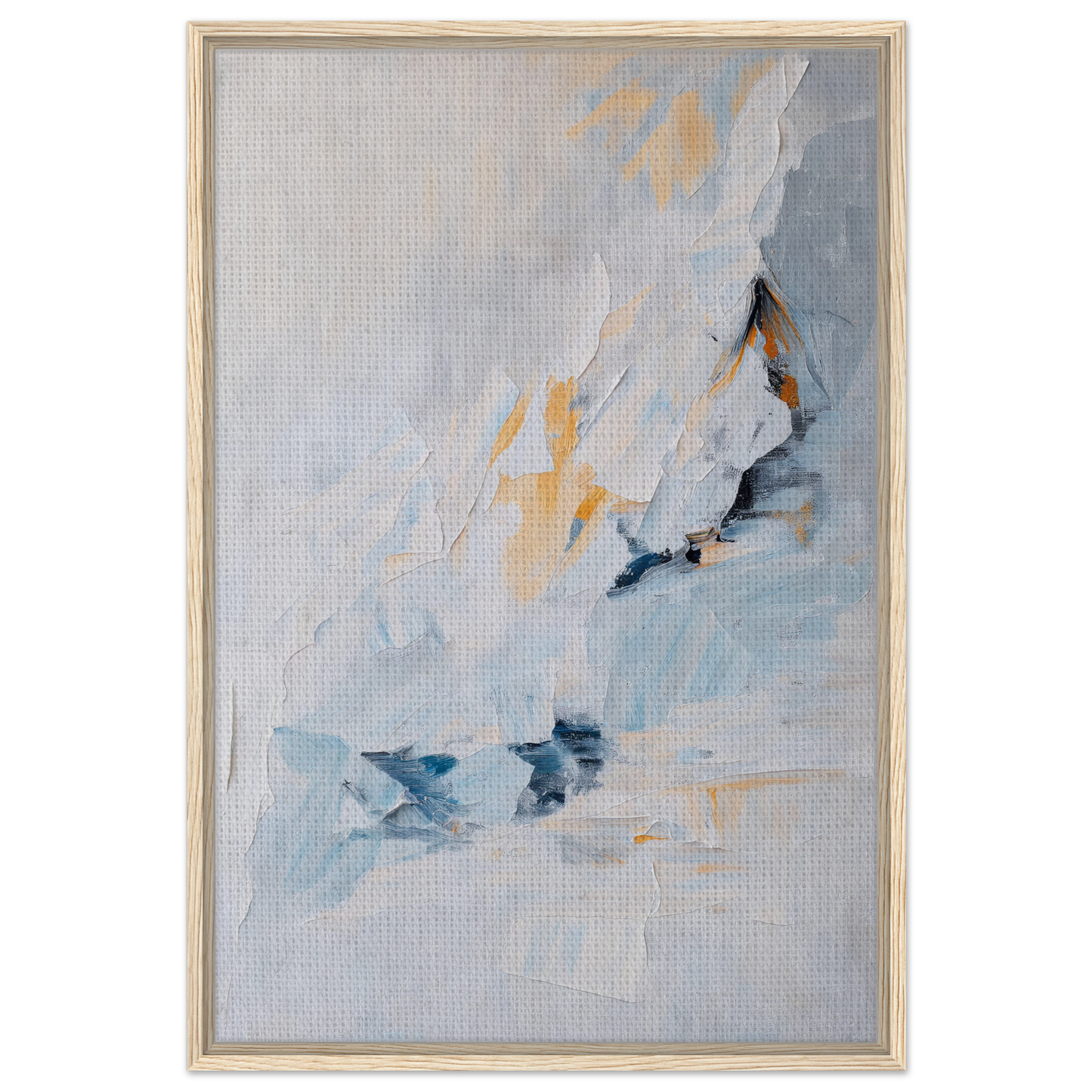 Abstract painting in soft blue, gray, and pale yellow for Serene Boundless Voyage room decor