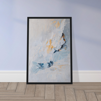 Framed canvas print of Serene Boundless Voyage with gray, white, and yellow brushstrokes