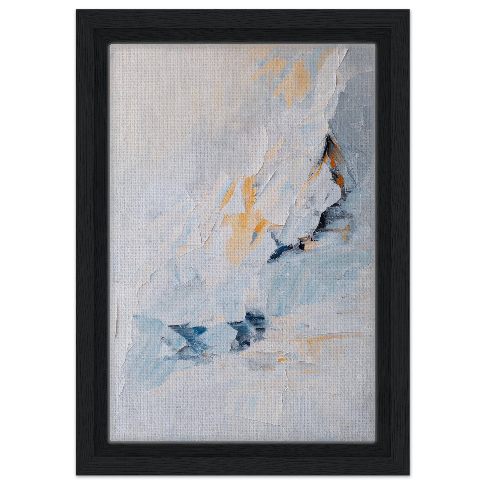 Abstract painting in soft blue, white, and gold hues for Serene Boundless Voyage room decor