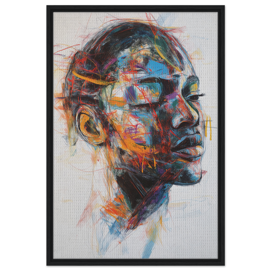 Colorful abstract portrait in profile from Serene Chaos Dreams framed canvas print