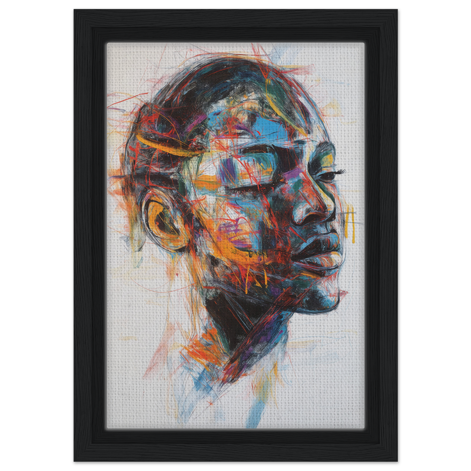 Colorful abstract portrait in profile for Serene Chaos Dreams room decor