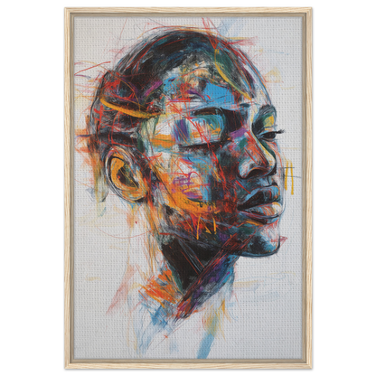 Colorful abstract portrait in profile from Serene Chaos Dreams, ideal for room decor