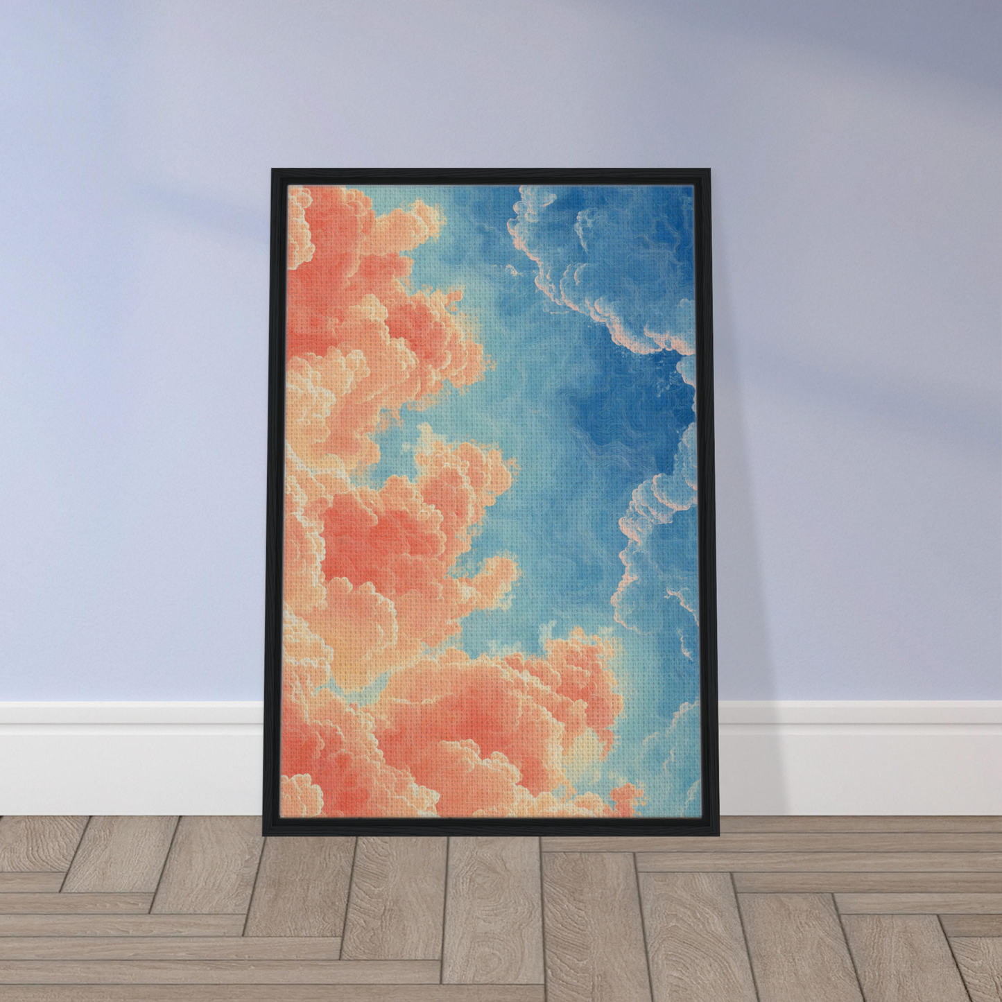 Framed painting of a colorful sky in blue and coral tones, ideal for Serene Clouddance Shade room decor