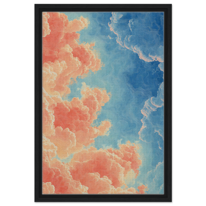 Colorful abstract painting of clouds in coral and blue for Serene Clouddance Shade room decor