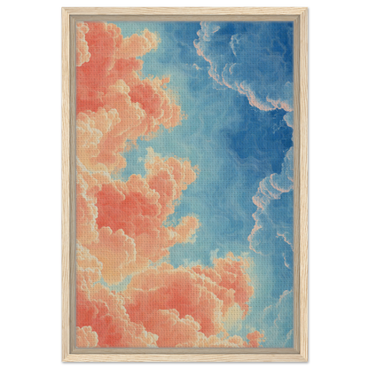 Colorful painting of clouds in coral pink and blue for Serene Clouddance Shade room decor