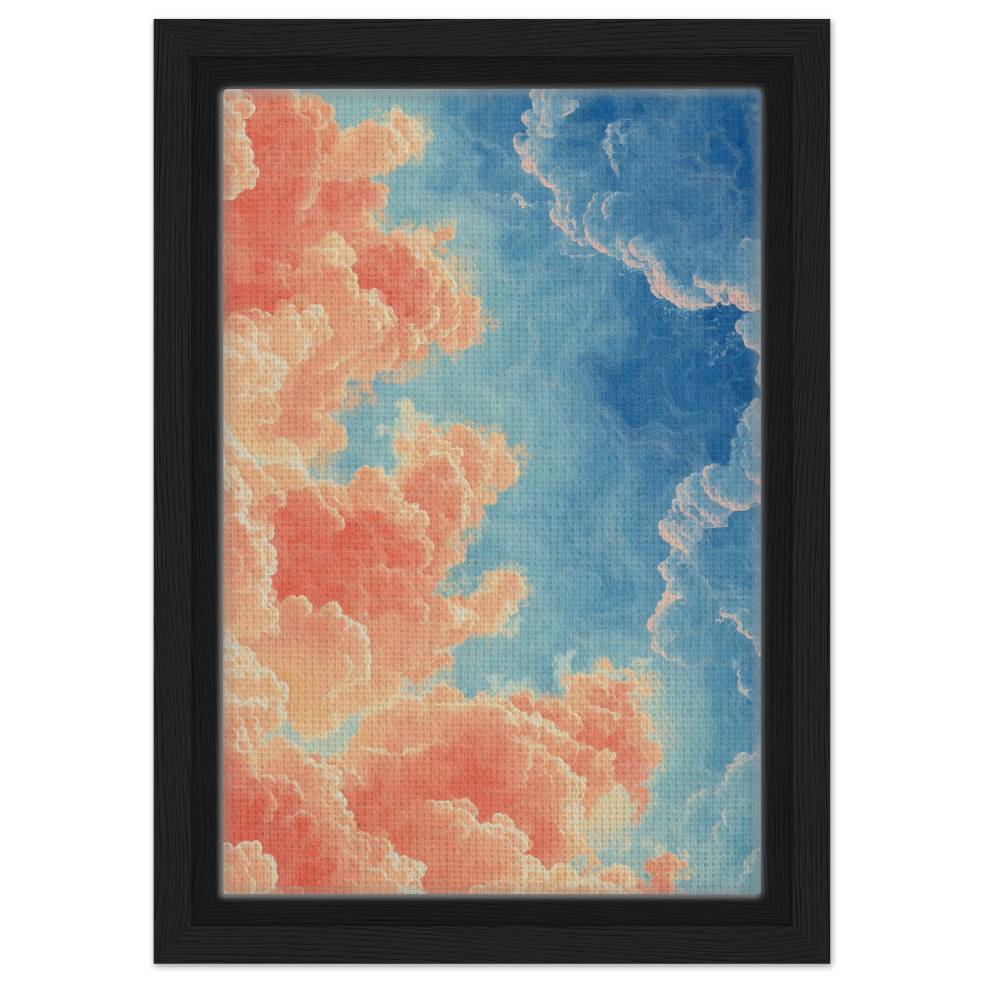 Painting of a cloudy sky in orange and blue for Serene Clouddance Shade room decor