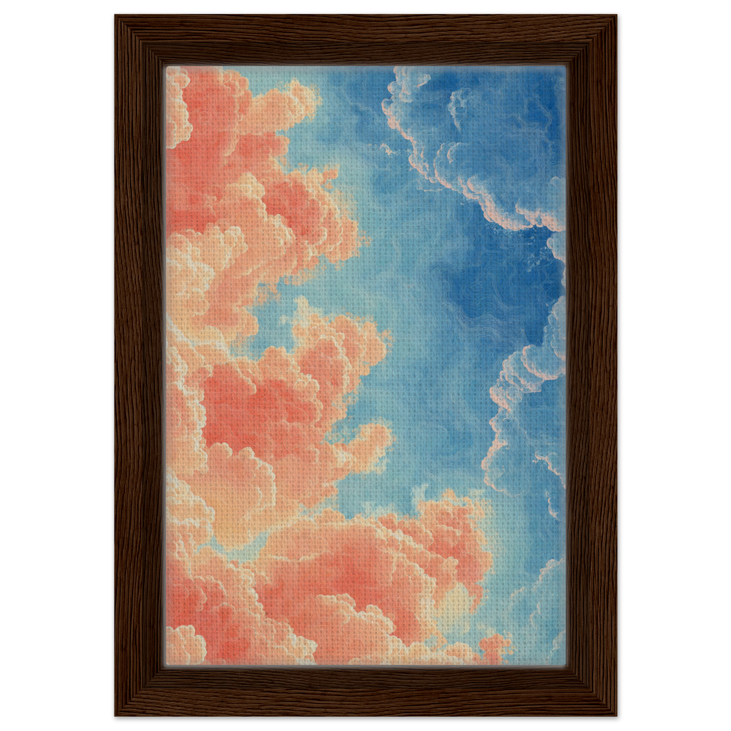 Framed canvas print of a cloudy sky in pink and blue hues for Serene Clouddance Shade