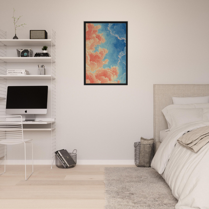 Framed abstract painting in Serene Clouddance Shade for elegant room decor