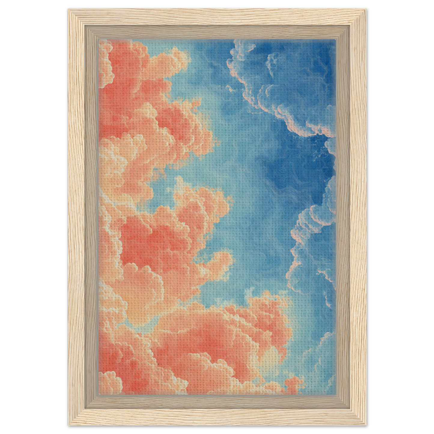 Abstract painting of a cloudy sky in coral and blue for Serene Clouddance Shade room decor