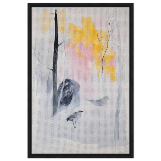 Abstract painting in muted gray with yellow and pink, part of Serene Dream Forest framed canvas print