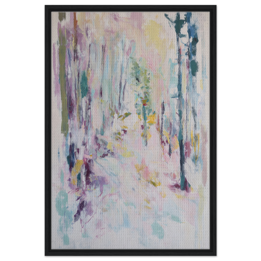 Abstract painting with vertical brushstrokes in pastel colors for serene Etherforest room decor