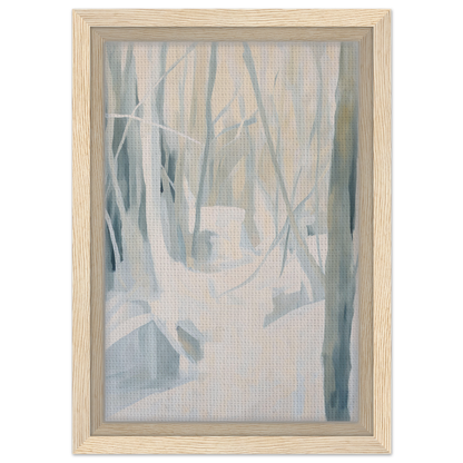 Abstract painting of a misty forest in muted blue-gray tones for Serene Frost Symphony room decor