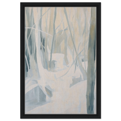 Abstract painting of a misty forest in muted colors for Serene Frost Symphony room decor