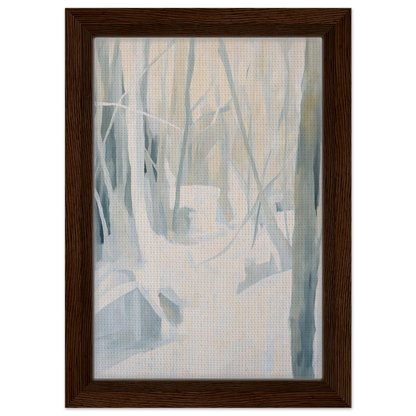 Abstract painting of misty forest trees in muted colors for Serene Frost Symphony room decor