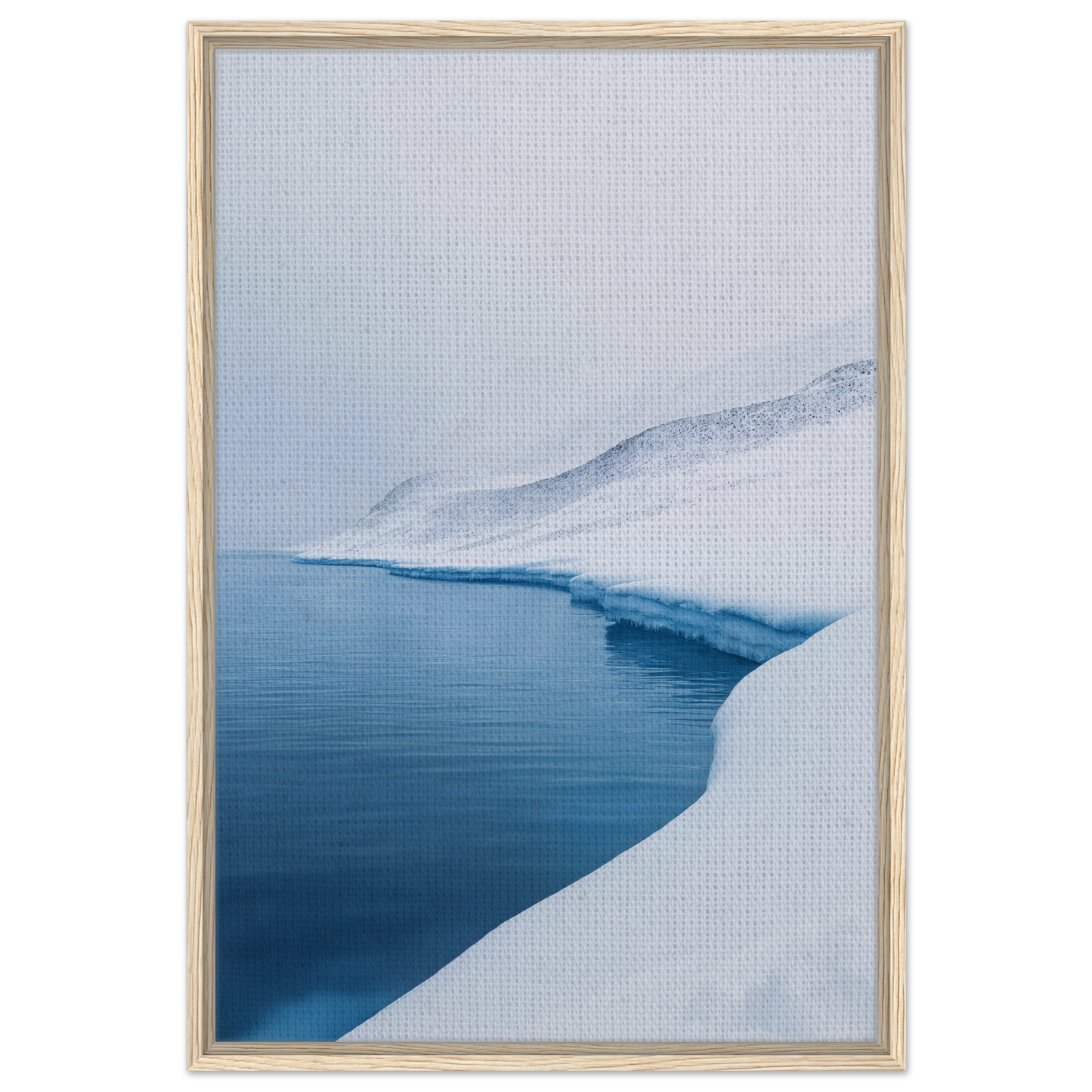 Framed canvas print of Serene Ice Reverie featuring a snowy landscape and blue river