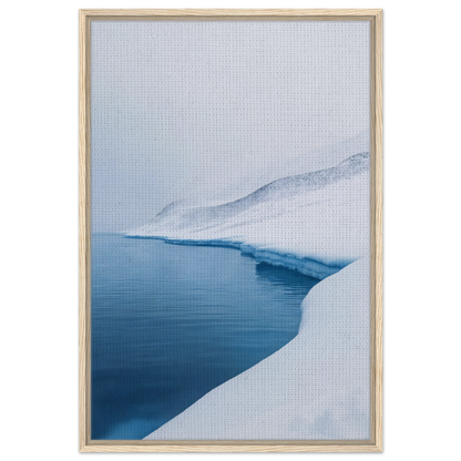 Framed canvas print of Serene Ice Reverie featuring a snowy landscape and blue river