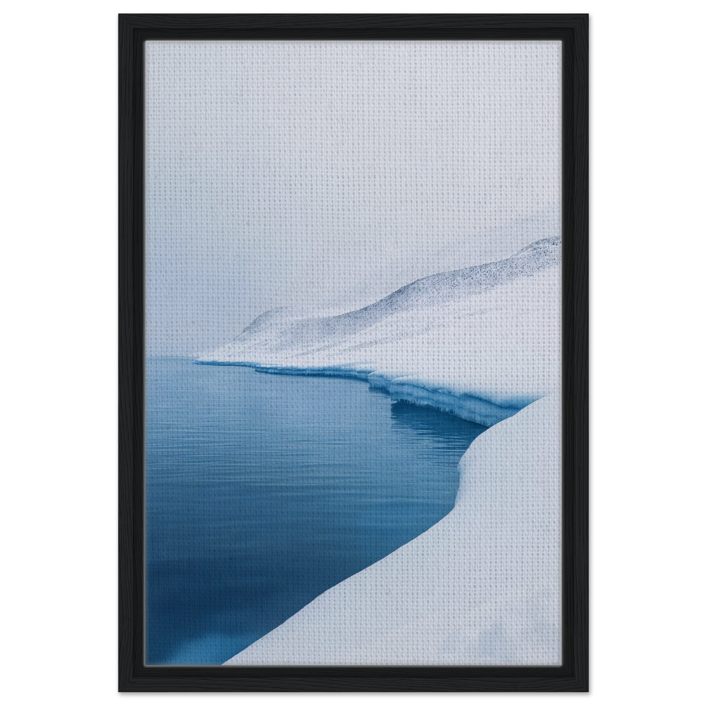 Framed artwork of snowy landscape and river, perfect for Serene Ice Reverie room decor