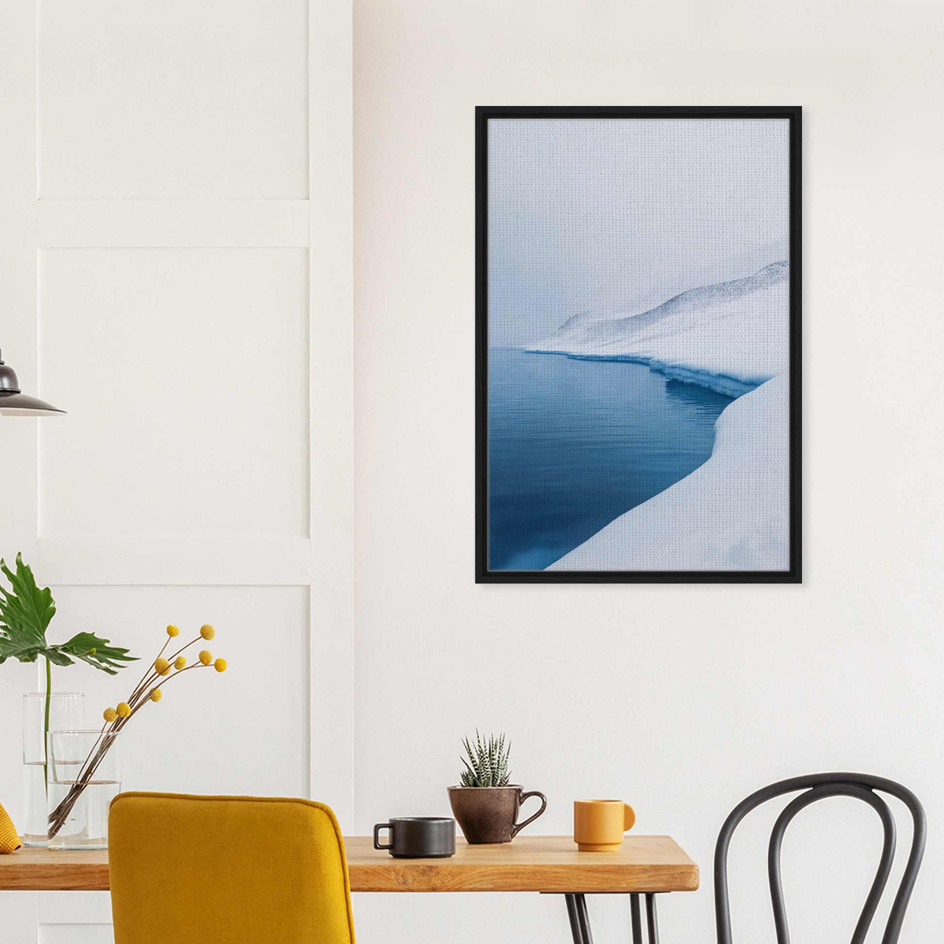 Framed Serene Ice Reverie artwork showcasing a tranquil winter landscape for room decor