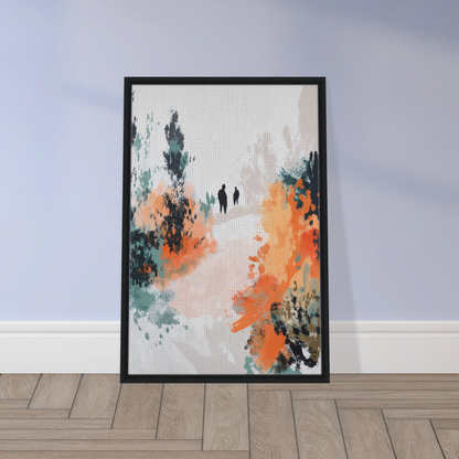 Framed abstract painting of figures in colorful mist for Serene Silhouette Saga room decor