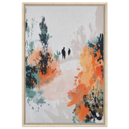 Abstract painting of two silhouetted figures in colorful splashes from Serene Silhouette Saga