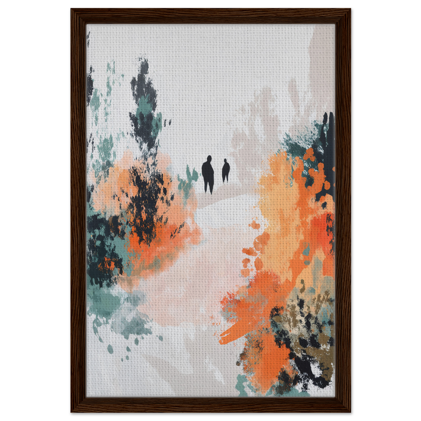 Abstract painting of two figures among vibrant foliage in Serene Silhouette Saga room decor