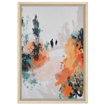 Abstract painting of two silhouetted figures in a misty landscape for Serene Silhouette Saga