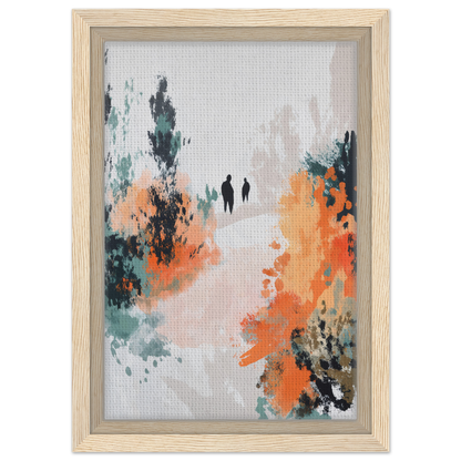 Abstract painting of two figures in vibrant brushstrokes for Serene Silhouette Saga framed canvas print