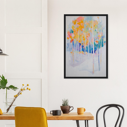 Colorful abstract painting with drips and splashes in a black frame, Serene Spectrum Rapids