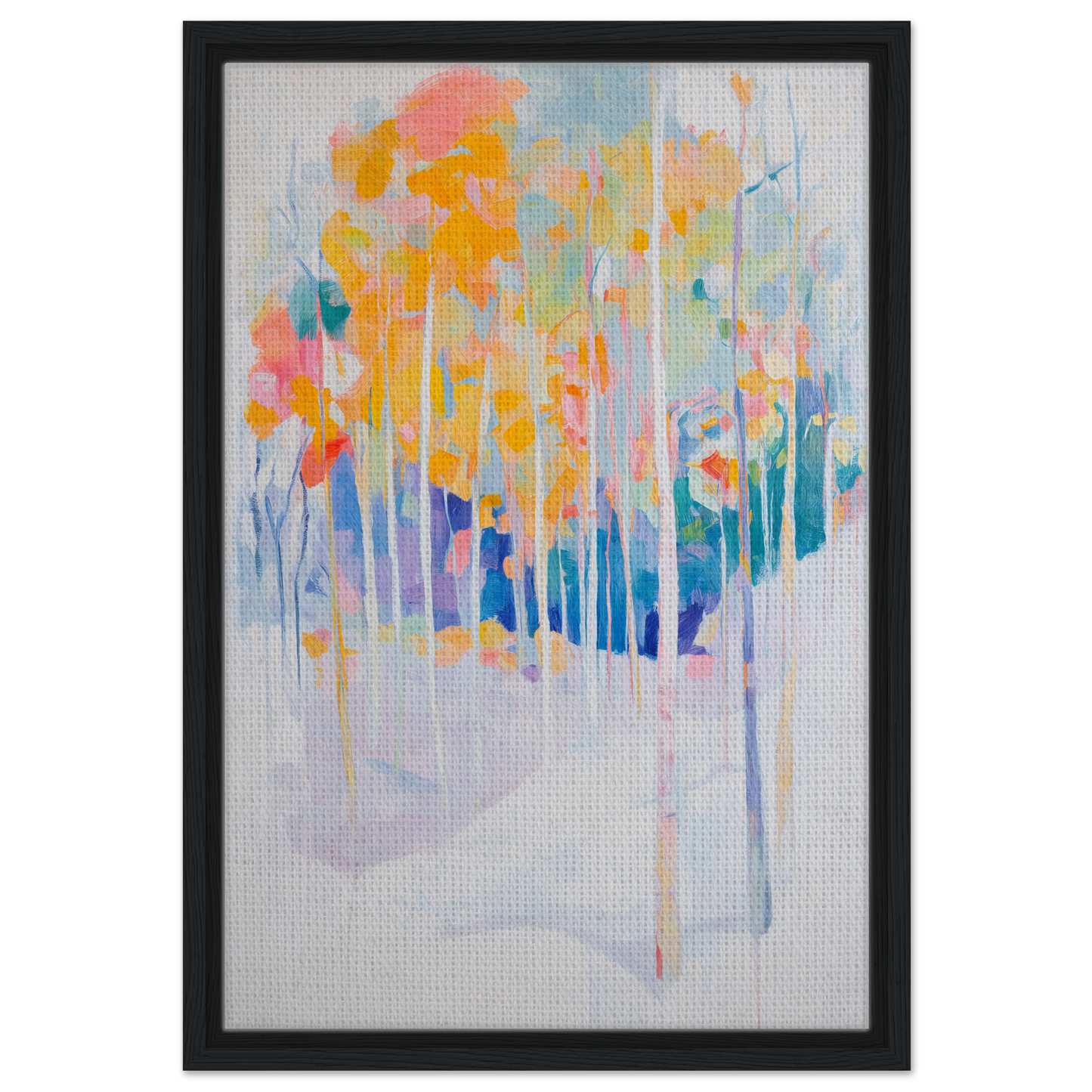 Abstract painting of colorful trees in minimalist style for Serene Spectrum Rapids room decor