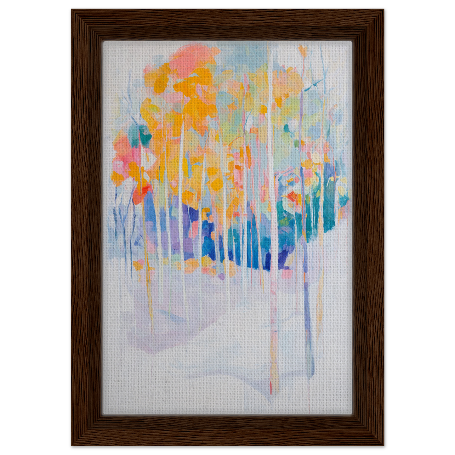 Abstract watercolor painting of colorful trees, ideal for Serene Spectrum Rapids room decor