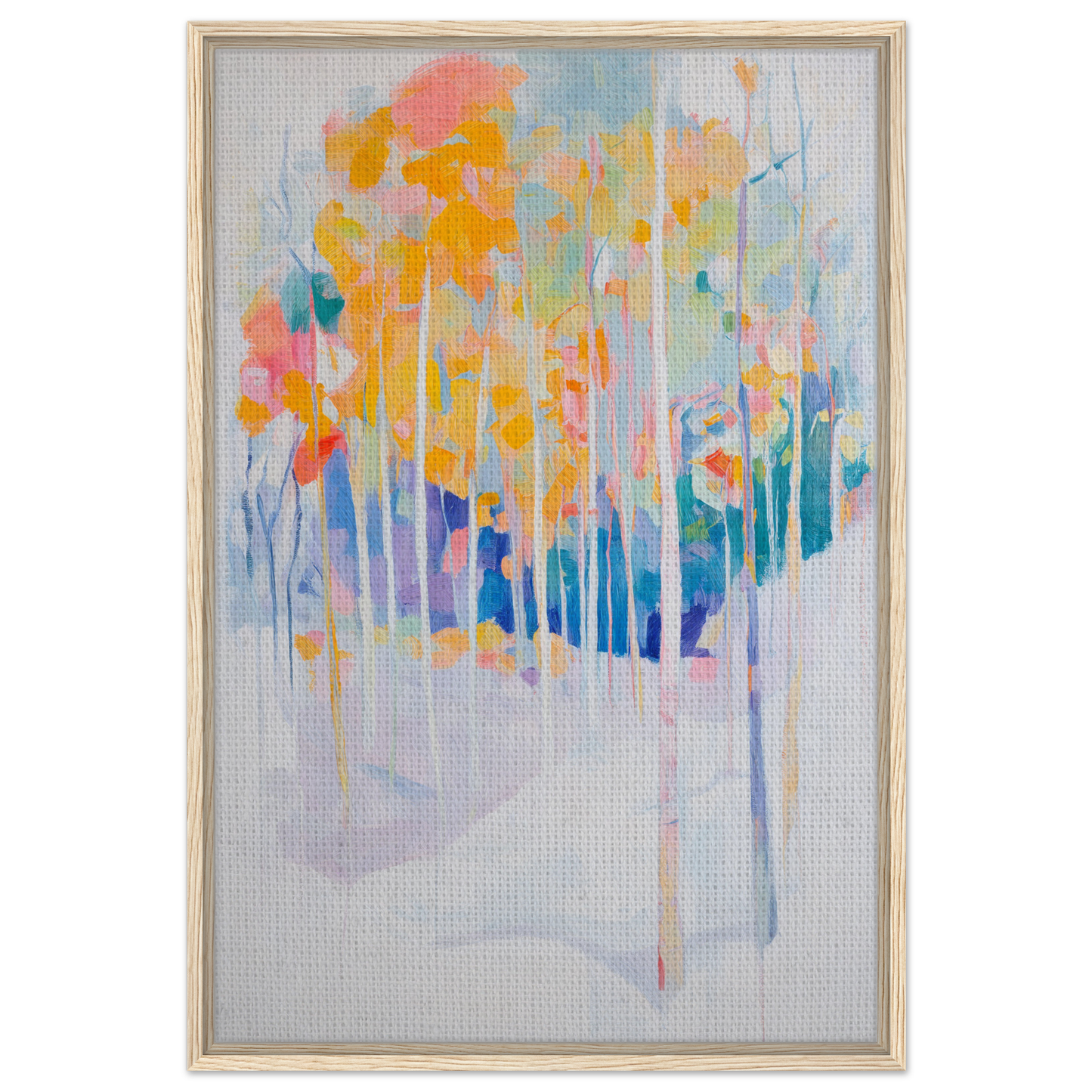 Abstract painting of colorful trees with vertical brushstrokes for Serene Spectrum Rapids room decor